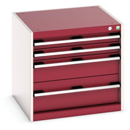 Cubio Drawer Cabinet, 5 Drawers, Light Grey/Red, 600 x 650 x 650mm