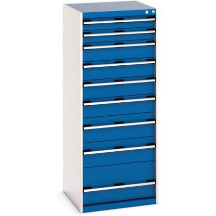 Cubio Drawer Cabinet, 9 Drawers, Blue/Light Grey, 1600 x 650 x 650mm