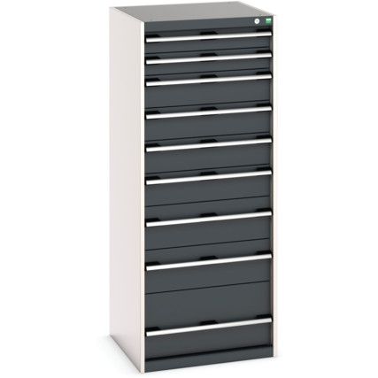 Cubio Drawer Cabinet, 9 Drawers, Anthracite Grey/Light Grey, 1600 x 650 x 650mm