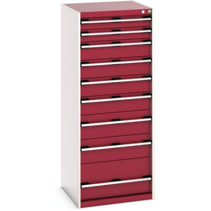 Cubio Drawer Cabinet, 9 Drawers, Light Grey/Red, 1600 x 650 x 650mm