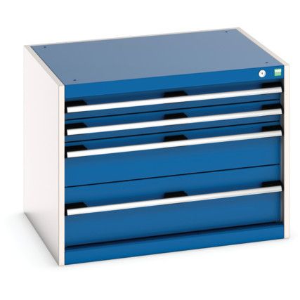 Cubio Drawer Cabinet, 4 Drawers, Blue/Light Grey, 600 x 800 x 650mm