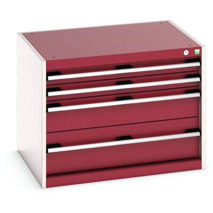 Cubio Drawer Cabinet, 4 Drawers, Light Grey/Red, 600 x 800 x 650mm