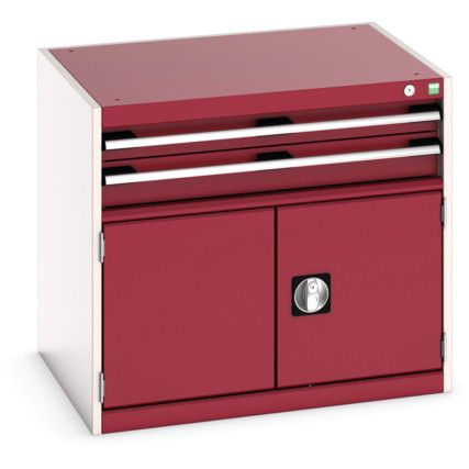 Cubio Drawer Cabinet, 2 Drawers, Light Grey/Red, 700 x 800 x 650mm