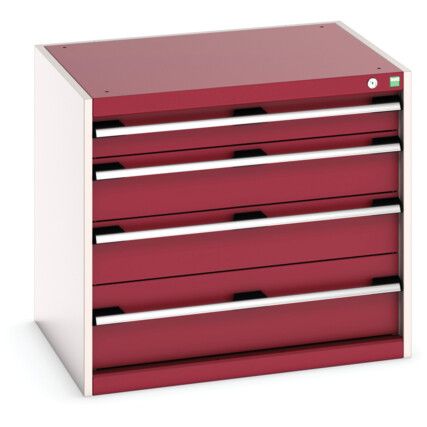 Cubio Drawer Cabinet, 4 Drawers, Light Grey/Red, 700 x 800 x 650mm