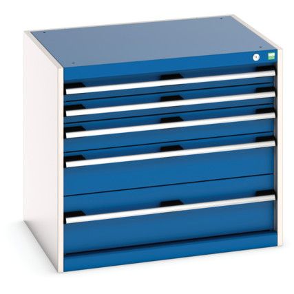 Cubio Drawer Cabinet, 5 Drawers, Blue/Light Grey, 700 x 800 x 650mm