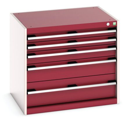 Cubio Drawer Cabinet, 5 Drawers, Light Grey/Red, 700 x 800 x 650mm