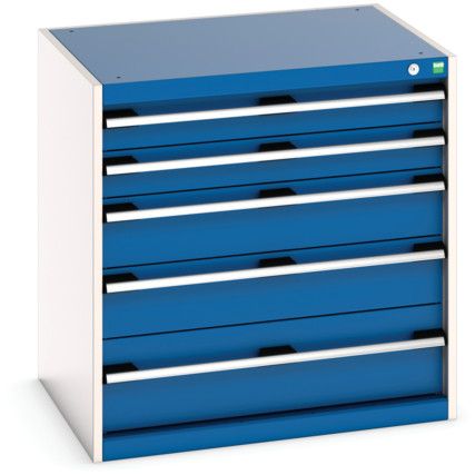 Cubio Drawer Cabinet, 5 Drawers, Blue/Light Grey, 800 x 800 x 650mm