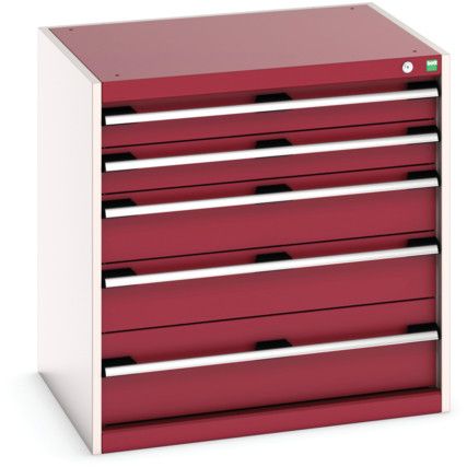 Cubio Drawer Cabinet, 5 Drawers, Light Grey/Red, 800 x 800 x 650mm