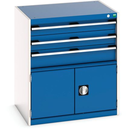 Cubio Drawer Cabinet, 3 Drawers, Blue/Light Grey, 900 x 800 x 650mm