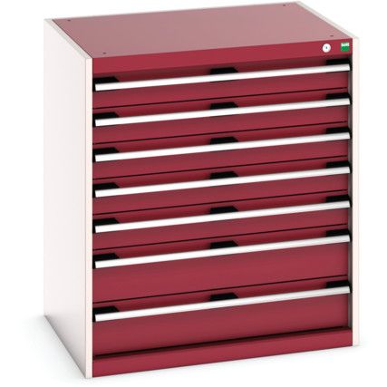 Cubio Drawer Cabinet, 7 Drawers, Light Grey/Red, 900 x 800 x 650mm