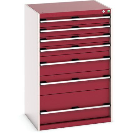 Cubio Drawer Cabinet, 7 Drawers, Light Grey/Red, 1200 x 800 x 650mm