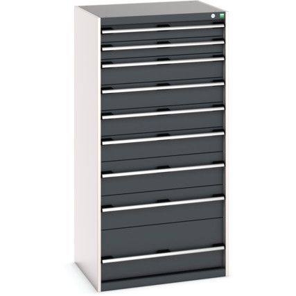 Cubio Drawer Cabinet, 9 Drawers, Anthracite Grey/Light Grey, 1600 x 800 x 650mm