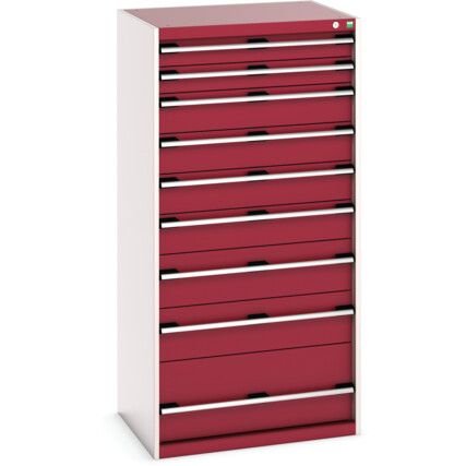 Cubio Drawer Cabinet, 9 Drawers, Light Grey/Red, 1600 x 800 x 650mm