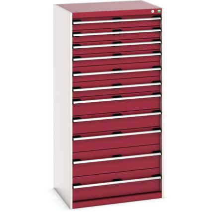 Cubio Drawer Cabinet, 11 Drawers, Light Grey/Red, 1600 x 800 x 650mm