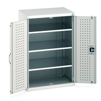 Cubio Storage Cabinet, 2 Perfo Doors, Light Grey, 1200 x 800 x 650mm