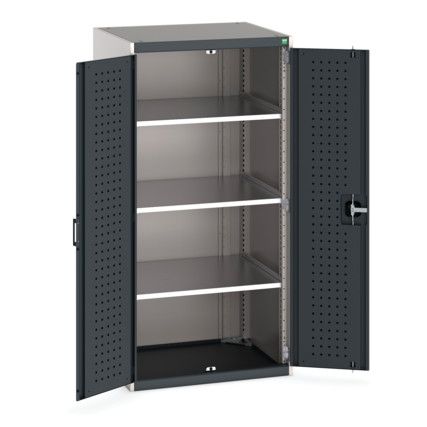 Cubio Storage Cabinet, 2 Perfo Doors, Anthracite Grey, 1600 x 800 x 650mm