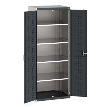 Cubio Storage Cabinet, 2 Perfo Doors, Anthracite Grey, 2000 x 800 x 650mm