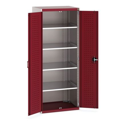 Cubio Storage Cabinet, 2 Perfo Doors, Red, 2000 x 800 x 650mm