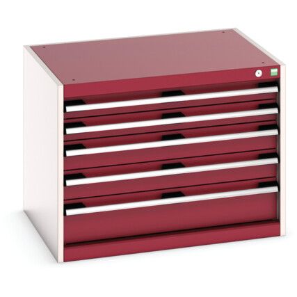 Cubio Drawer Cabinet, 5 Drawers, Light Grey/Red, 600 x 800 x 650mm