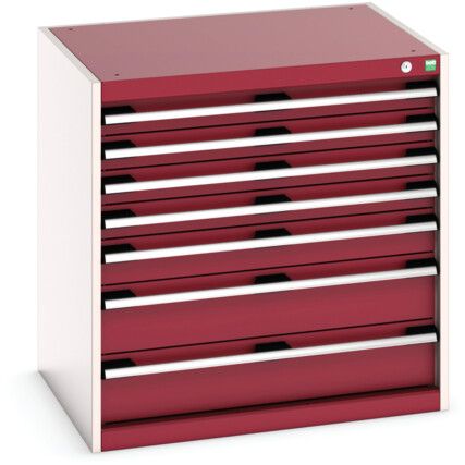 Cubio Drawer Cabinet, 7 Drawers, Light Grey/Red, 800 x 800 x 650mm