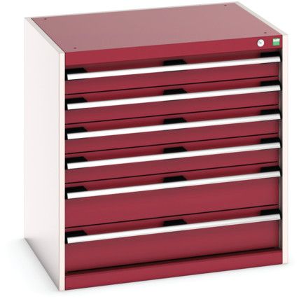 Cubio Drawer Cabinet, 6 Drawers, Light Grey/Red, 800 x 800 x 650mm