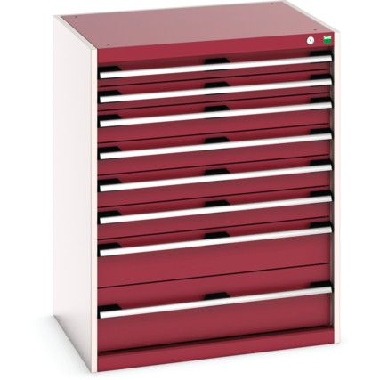 Cubio Drawer Cabinet, 8 Drawers, Light Grey/Red, 1000 x 800 x 650mm