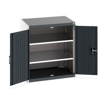 Cubio Storage Cabinet, 2 Perfo Doors, Anthracite Grey, 900 x 800 x 650mm