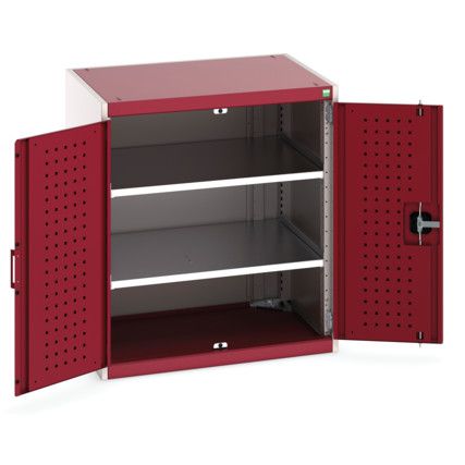 Cubio Storage Cabinet, 2 Perfo Doors, Red, 900 x 800 x 650mm