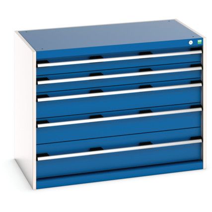 Cubio Drawer Cabinet, 5 Drawers, Blue/Light Grey, 800 x 1050 x 650mm