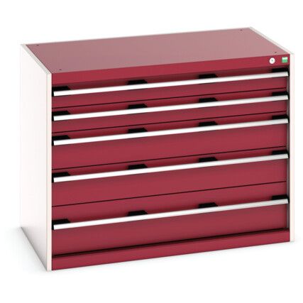 Cubio Drawer Cabinet, 5 Drawers, Light Grey/Red, 800 x 1050 x 650mm