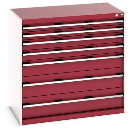 Cubio Drawer Cabinet, 7 Drawers, Light Grey/Red, 1000 x 1050 x 650mm