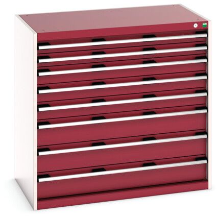 Cubio Drawer Cabinet, 8 Drawers, Light Grey/Red, 1000 x 1050 x 650mm