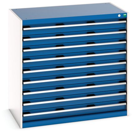 Cubio Drawer Cabinet, 9 Drawers, Blue/Light Grey, 1000 x 1050 x 650mm