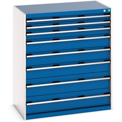 Cubio Drawer Cabinet, 8 Drawers, Blue/Light Grey, 1200 x 1050 x 650mm