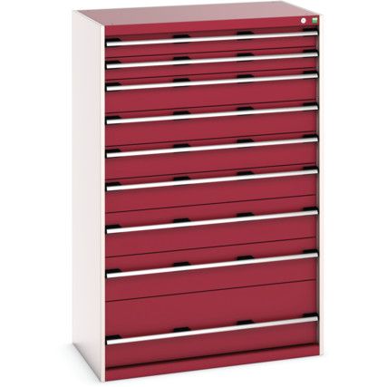 Cubio Drawer Cabinet, 9 Drawers, Light Grey/Red, 1600 x 1050 x 650mm