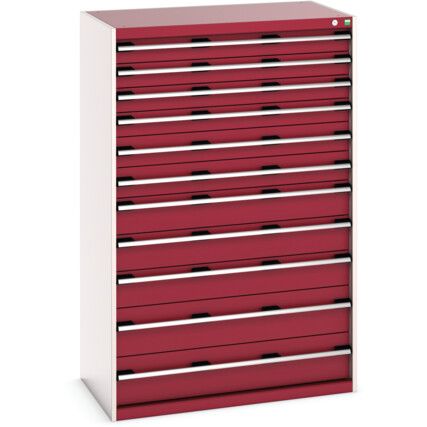 Cubio Drawer Cabinet, 11 Drawers, Light Grey/Red, 1600 x 1050 x 650mm