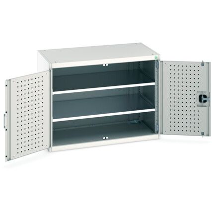 Cubio Storage Cabinet, 2 Perfo Doors, Light Grey, 800 x 1050 x 650mm