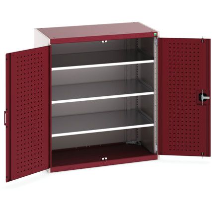 Cubio Storage Cabinet, 2 Perfo Doors, Red, 1200 x 1050 x 650mm