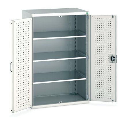 Cubio Storage Cabinet, 2 Perfo Doors, Light Grey, 1600 x 1050 x 650mm