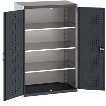 Cubio Storage Cabinet, 2 Perfo Doors, Anthracite Grey, 1600 x 1050 x 650mm