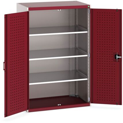 Cubio Storage Cabinet, 2 Perfo Doors, Red, 1600 x 1050 x 650mm