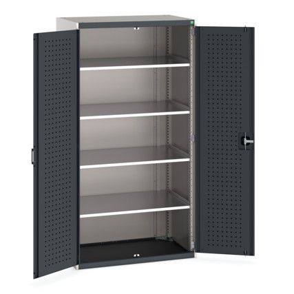 Cubio Storage Cabinet, 2 Perfo Doors, Anthracite Grey, 2000 x 1050 x 650mm