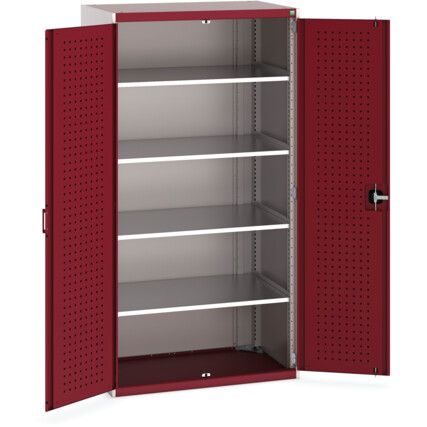 Cubio Storage Cabinet, 2 Perfo Doors, Red, 2000 x 1050 x 650mm