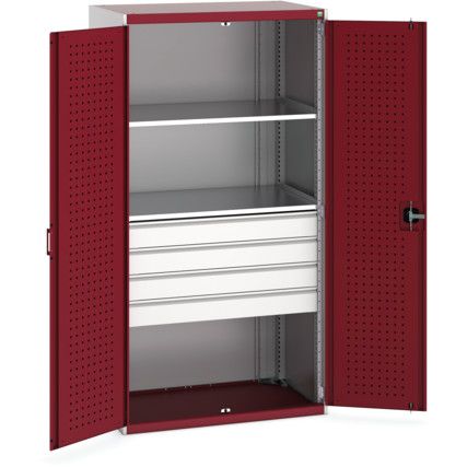 Cubio Storage Cabinet, 2 Doors, Red, 2000 x 1050 x 650mm