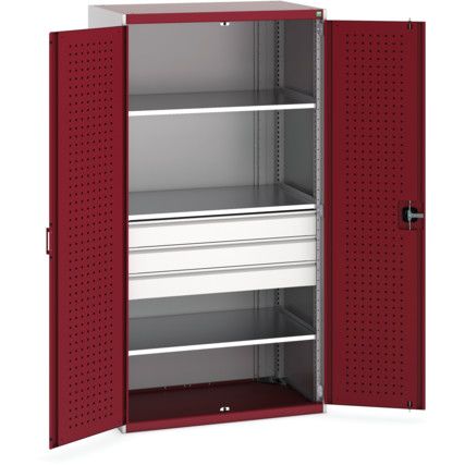 Cubio Storage Cabinet, 2 Doors, Red, 2000 x 1050 x 650mm