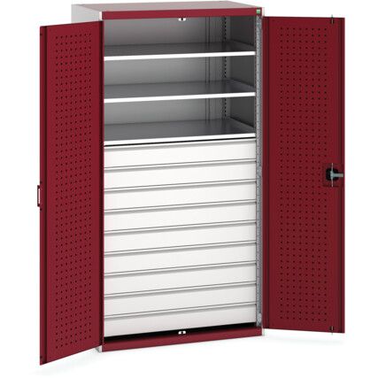 Cubio Storage Cabinet, 2 Doors, Red, 2000 x 1050 x 650mm