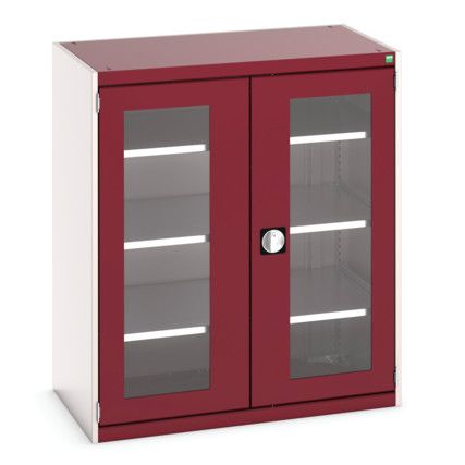 Cubio Storage Cabinet, 2 Clearview Doors, Red, 1200 x 1050 x 650mm