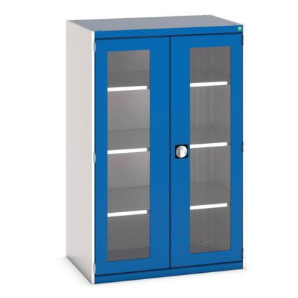 Cubio Storage Cabinet, 2 Clearview Doors, Blue, 1600 x 1050 x 650mm