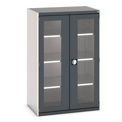 Cubio Storage Cabinet, 2 Clearview Doors, Anthracite Grey, 1600 x 1050 x 650mm