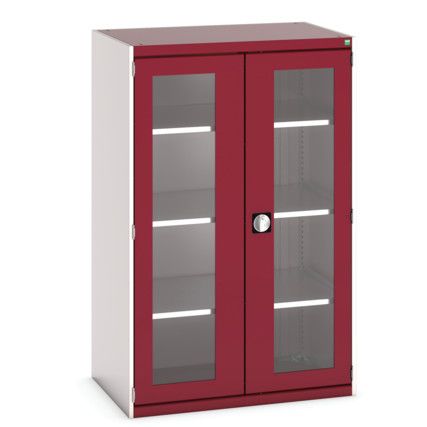 Cubio Storage Cabinet, 2 Clearview Doors, Red, 1600 x 1050 x 650mm